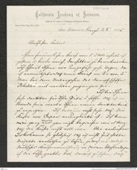 Nachlass Franz Steindachner, Brief von W. Fisher an Franz Steindachner (28.08.1875), Inv.Nr. 133.04, Seite 1
